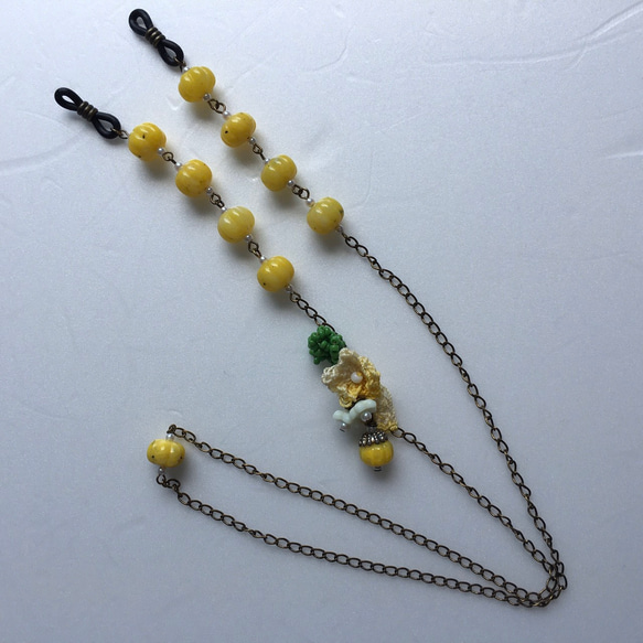 ハンドメイド グラスコード アンティークビーズ フラワーレース