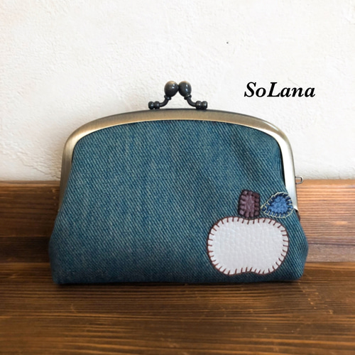 ♡おっ母の軽トラHINOの二トン♡wファスナー*お財布ポーチ♡ガーコ(青) 親子がま口財布◇デニム×りんご◇がま口ポーチ その他ミニ財布