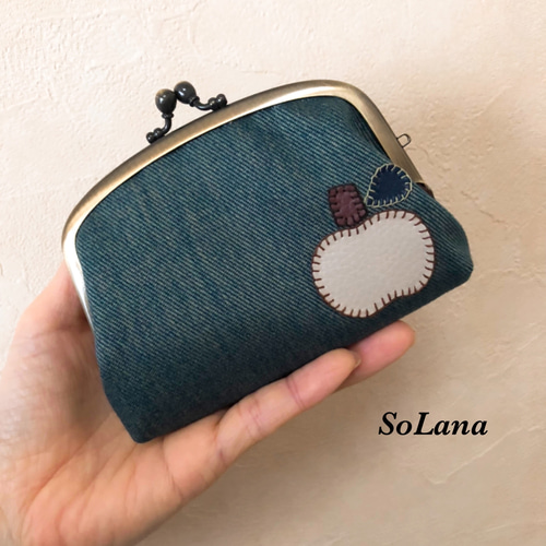 親子がま口財布◇デニム×りんご◇がま口ポーチ その他ミニ財布