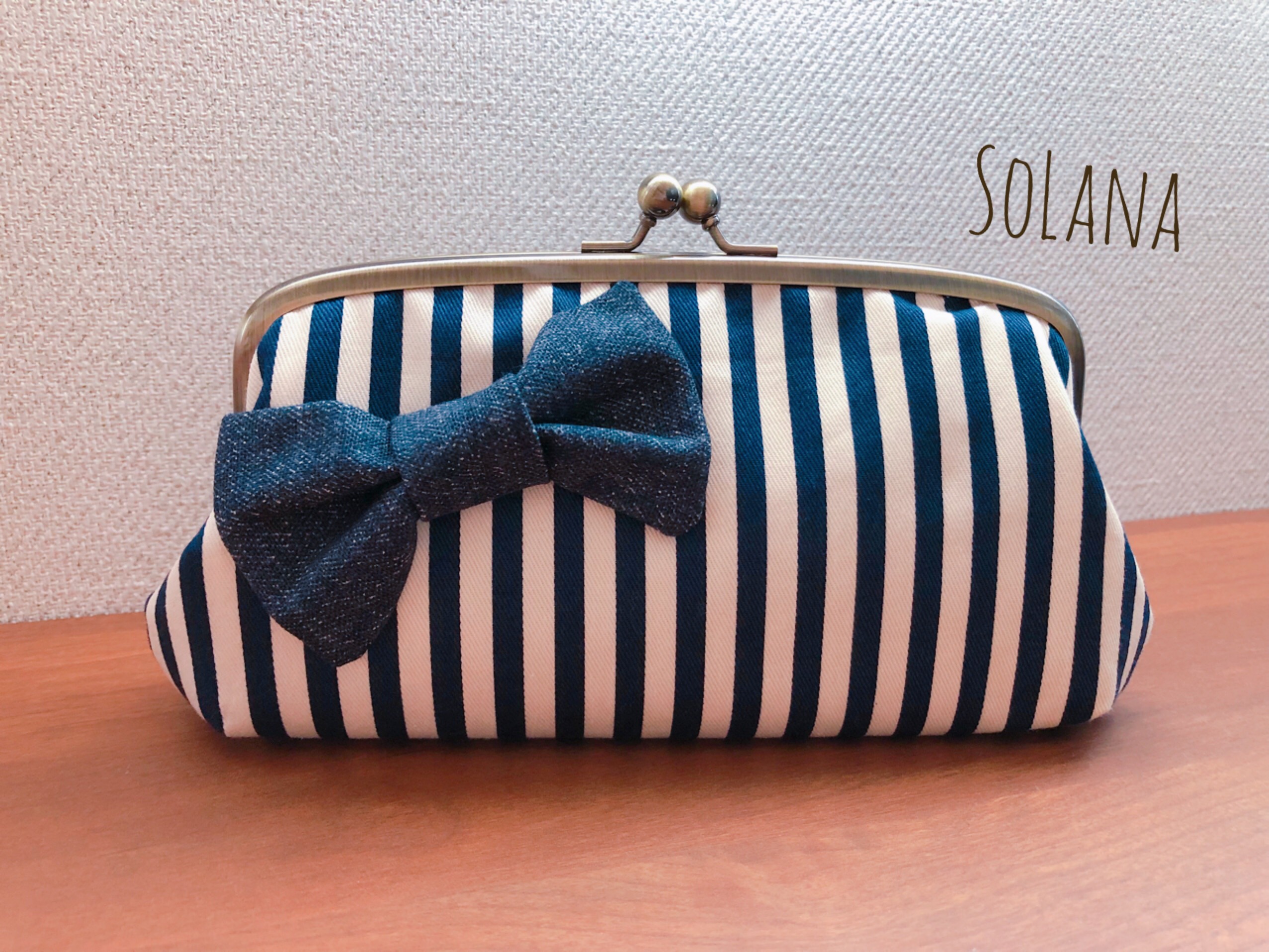 リボン×ストライプ◇親子がま口財布◇長財布