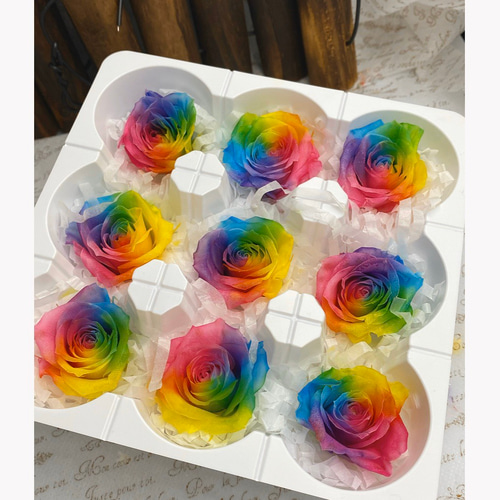 レインボーカラー プリザーブドフラワー アレンジメント ラメ付き対応可能❣️『七色レインボーローズ』アレンジ加工一輪販売