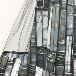 チュール重ねのレトロな本柄スカート(黒) 4枚目の画像