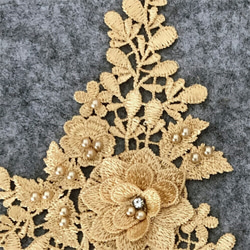 豪華フラワー刺繍モチーフ2枚組 ゴールド　26.5cmX12.5cm 2枚目の画像