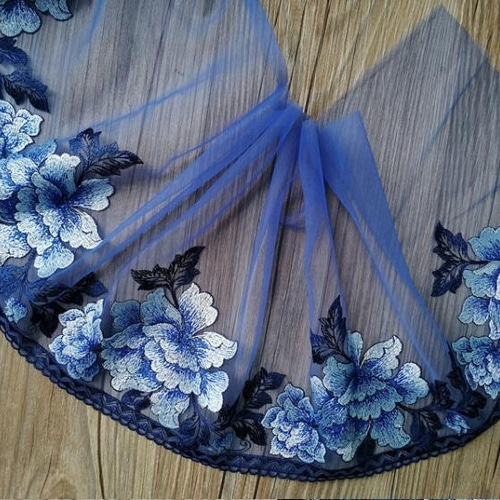 ブルーフラワー刺繍レース 22cm*90cm レース noppy1 通販