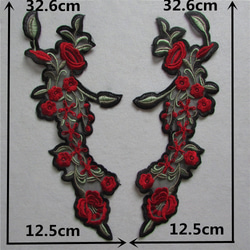 豪華レッドローズ刺繍モチーフ　2枚組　32.6cm*12.5cm 2枚目の画像