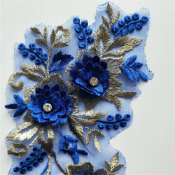 豪華フラワー刺繍モチーフ　ブルー28cm*11.8cm 3枚目の画像