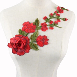 豪華レッド薔薇モチーフ 13*29cm ワッペン・アップリケ noppy1