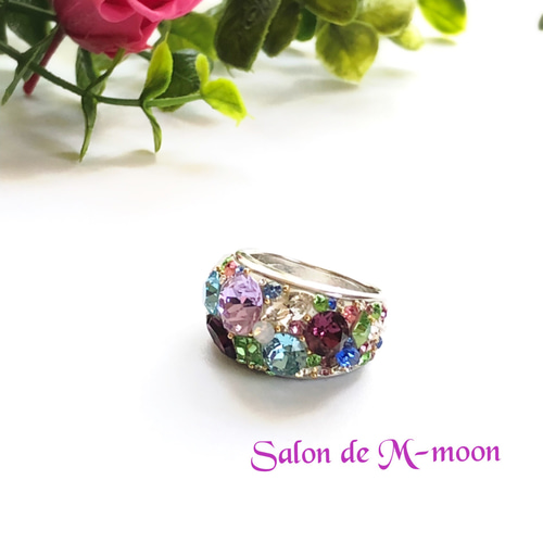 再販×11】スワロフスキー グルーデコ ビジュー リング バイオレット