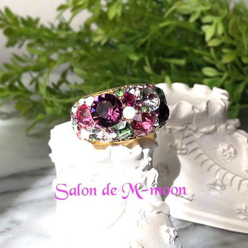 再販×10】グルーデコ ビジューリング 深紫 アメジスト ローズ  