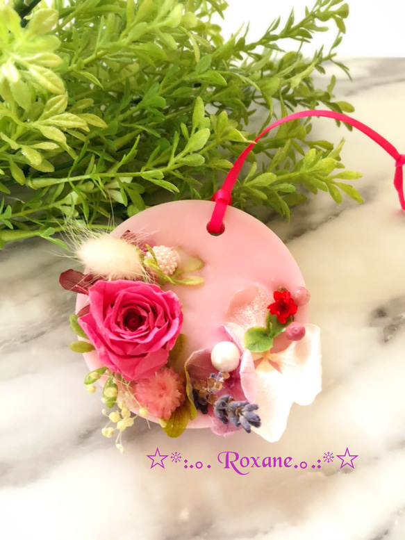 アロマワックスサシェ ピンク バラ プリザーブドフラワー 丸型 癒し