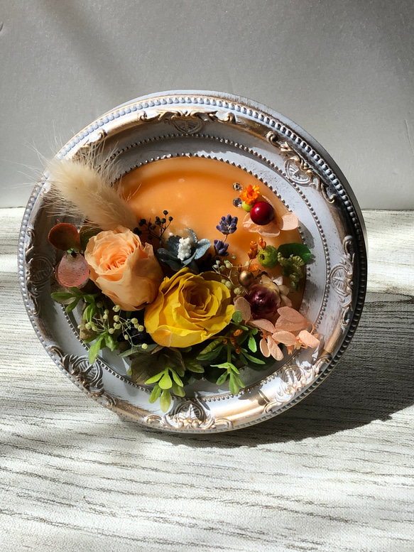 アロマワックスサシェアンティーク#233 アロマワックスサシェ アンティーク写真立 バラ 黄 丸型 大人気