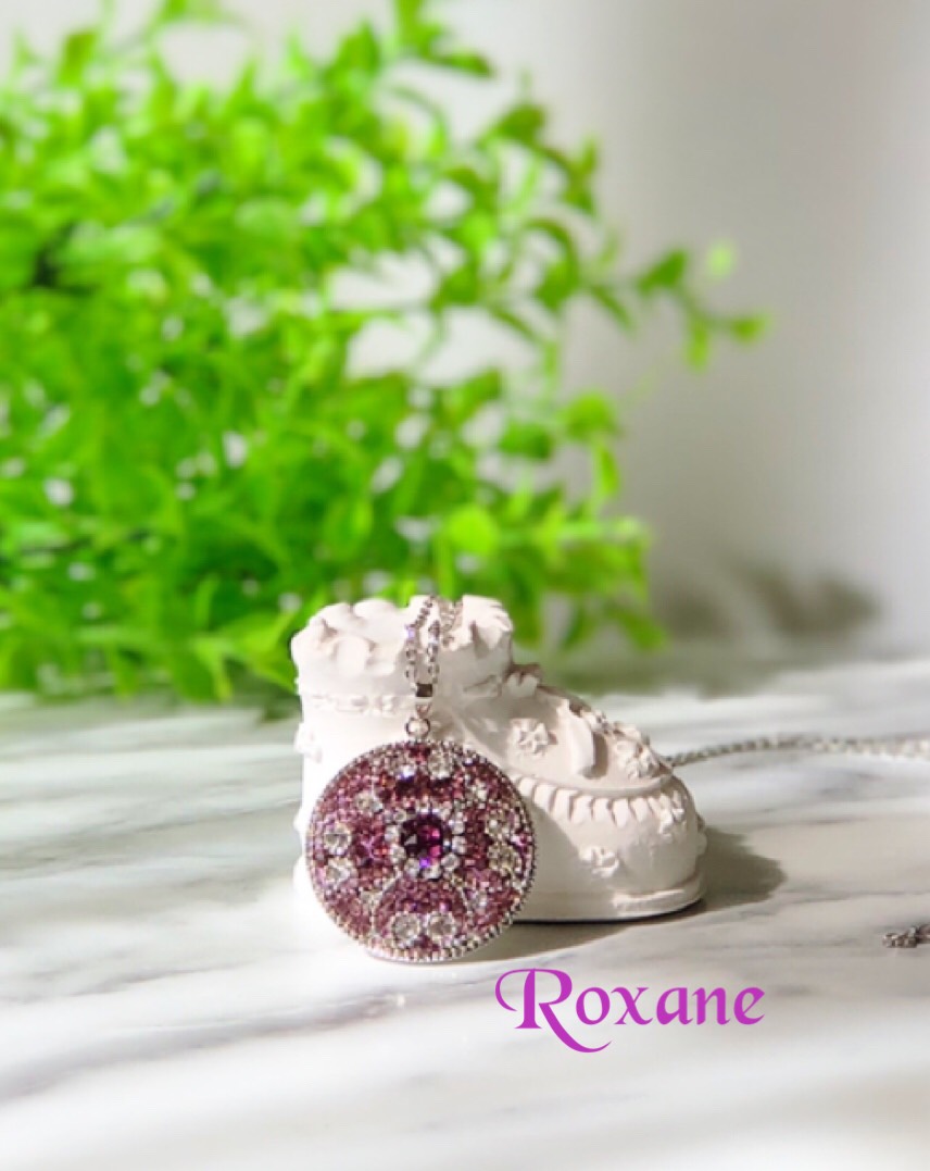 グルーデコ ネックレス アメジスト&クリスタル ボールチェーン デザイン 紫 キラキラ 丸型 22