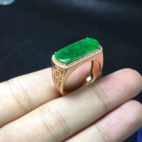 748 受注制作 18金ゴールド ミャンマー産 辣陽緑 干青 馬鞍 本