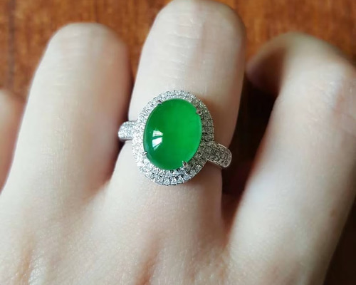 757 受注制作 18金ゴールド天然 A貨 翡翠 リング 指輪 ピンクゴールド