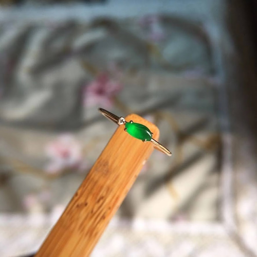 763 受注制作 18金ゴールド 氷種 陽緑 グアテマラ産 本翡翠 リング