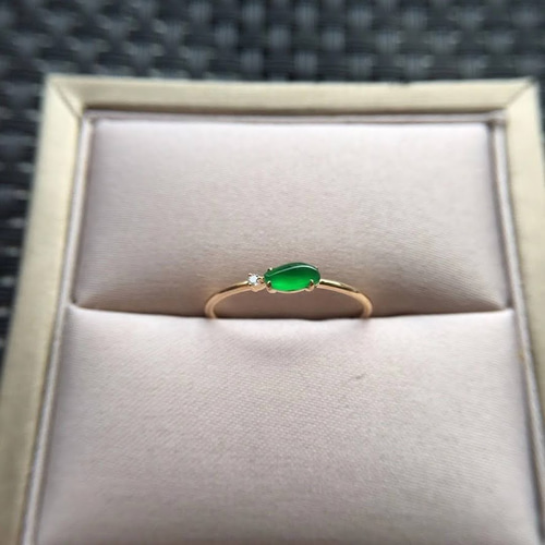 763 受注制作 18金ゴールド天然 氷種 陽緑 本翡翠 リング 指輪  