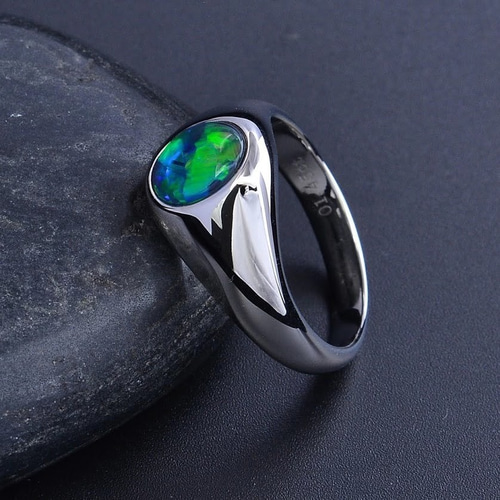 23 受注制作 k18ゴールド 天然 ブラックーオパール メンズ リング 指輪