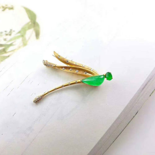 ヴィンテージ 18K 天然石 ジェイド ダイヤモンド ブローチ ペンタントトップ ヴィンテージ 18K 天然石 ジェイド ダイヤモンド ブローチ ペン