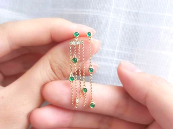 772 受注制作 k18金ゴールド 天然 氷種 本翡翠 ピアス ゆらゆら 正月  