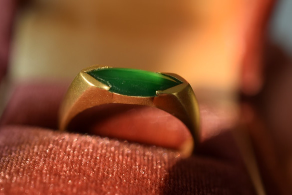 03 受注制作  k18金 ピンクゴールド 天然 緑 マーキス 本翡翠 リング 指輪 プレゼント 誕生日 正月 発表会 5枚目の画像