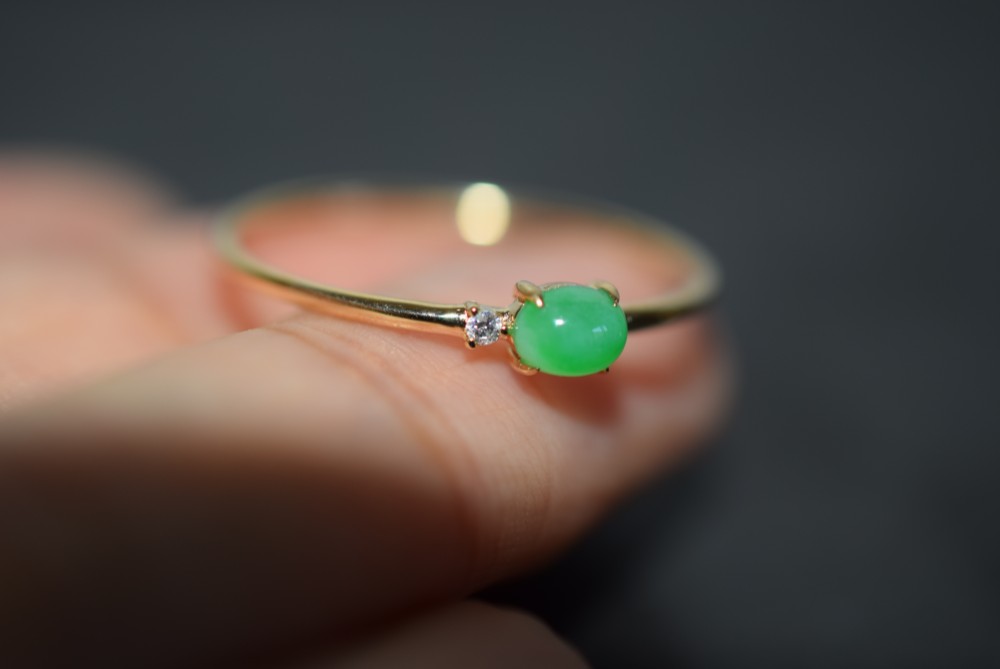 10  現品 20.0号 k18金 ゴールド リング ミャンマー産 本翡翠 指輪 ダイヤモンド