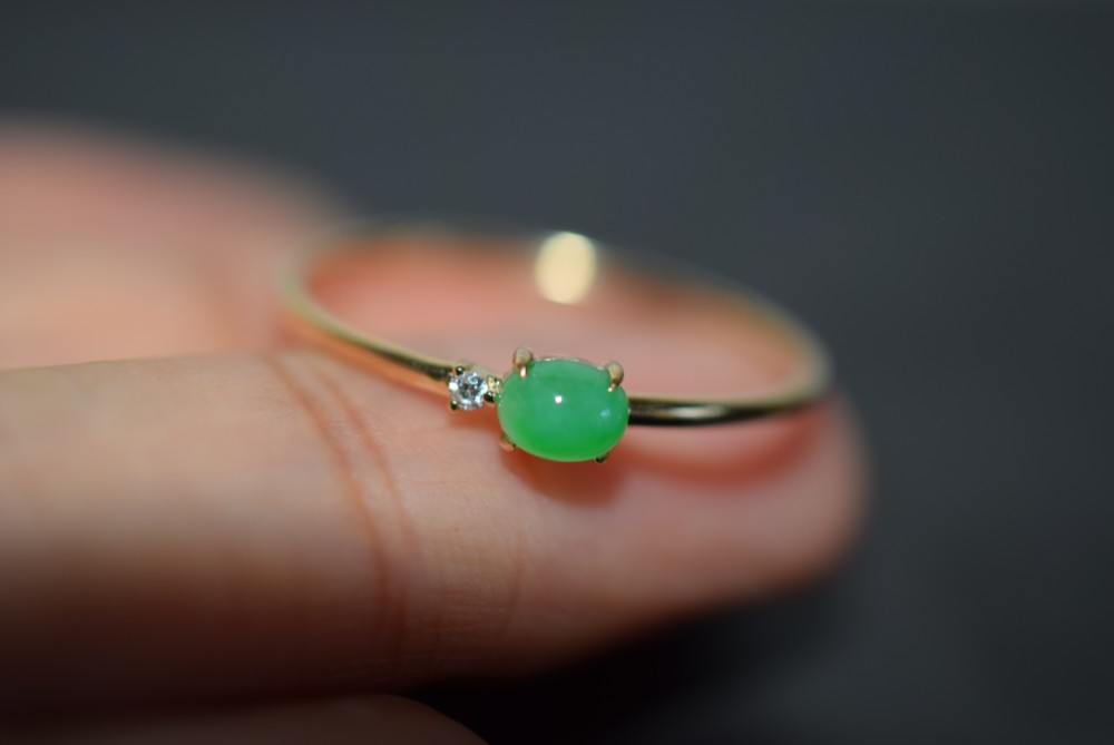 10  現品 20.0号 k18金 ゴールド リング ミャンマー産 本翡翠 指輪 ダイヤモンド