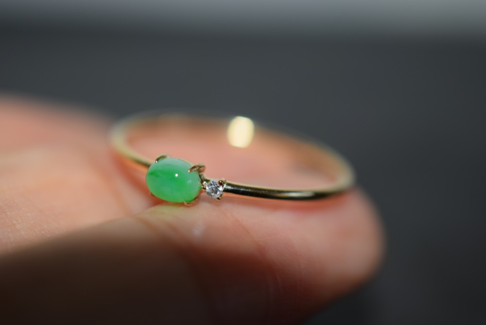 10  現品 20.0号 k18金 ゴールド リング ミャンマー産 本翡翠 指輪 ダイヤモンド