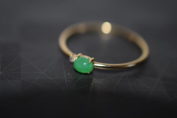 10  現品 ギフト無料 20.0号 k18金 ゴールド リング 天然 緑 翡翠 指輪 ダイヤモンド シンプル 一粒 8枚目の画像