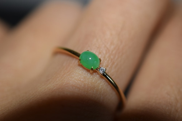 10  現品 ギフト無料 20.0号 k18金 ゴールド リング 天然 緑 翡翠 指輪 ダイヤモンド シンプル 一粒 9枚目の画像