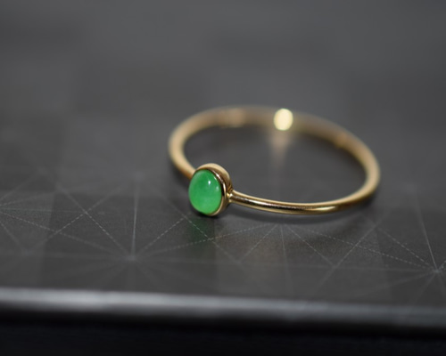 11 受注製作 k18金ゴールド リング ミャンマー産 氷種 若緑 本翡翠