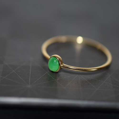 11 受注製作 k18金ゴールド リング ミャンマー産 氷種 若緑 本翡翠