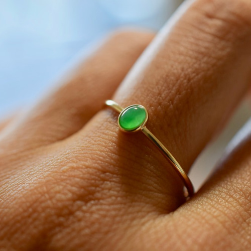 11 受注製作 k18金ゴールド リング ミャンマー産 氷種 若緑 本翡翠