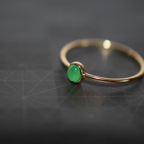 11 受注製作 k18金ゴールド リング ミャンマー産 氷種 若緑 本翡翠