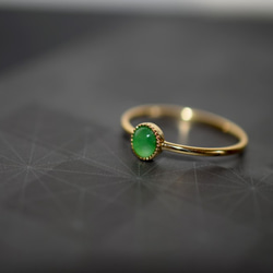 12 美品 14.0号 k18金 ゴールド 天然 氷種 陽緑 本翡翠 リング 指輪 一粒 覆輪留め ご褒美 正月 2枚目の画像