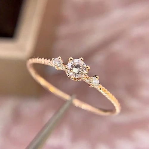 01受注制作 k18金 ゴールド 天然 ダイヤモンド リング 指輪 0.08ct 
