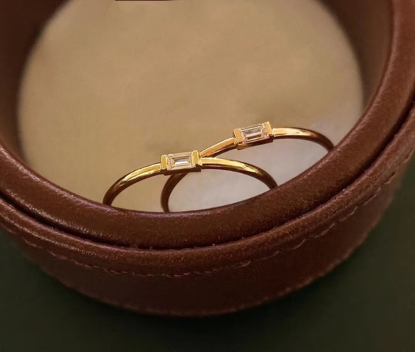 13 特売 受注制作 k18金 ゴールド 天然 バゲットカット ダイヤモンド リング 指輪 ins風 結婚記念日 2枚目の画像