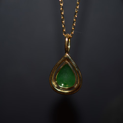 20 受注制作 k18金ゴールド 天然 雫 緑 本翡翠 ペンダント ダイヤモンド ネックレス 4枚目の画像