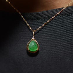 20 受注制作 k18金ゴールド 天然 雫 緑 本翡翠 ペンダント ダイヤモンド ネックレス 5枚目の画像