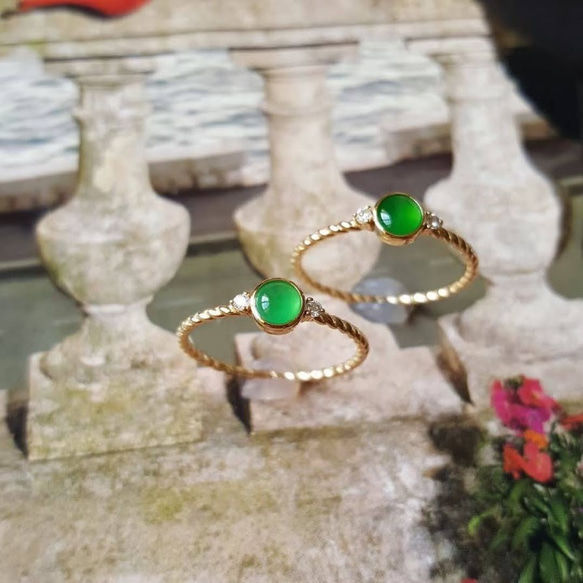 830 受注制作 天然 陽緑 本翡翠 18k金ゴールド リング ダイヤモンド