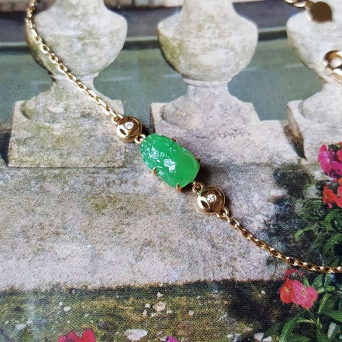 838 受注制作 陽緑 本翡翠 貔貅 18k金ゴールド ネックレス 