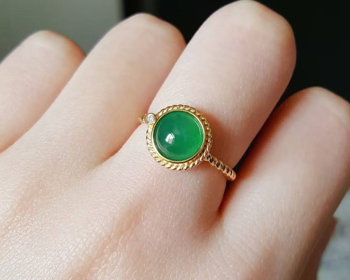 840 受注制作 k18金ゴールド ミャンマー産 氷種 果陽緑 本翡翠 ヒスイ