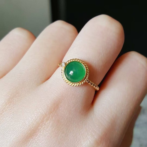 840 受注制作 k18金ゴールド ミャンマー産 氷種 果陽緑 本翡翠 ヒスイ