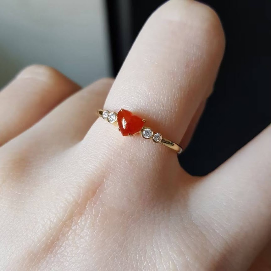 857 受注制作 上品 氷種 赤翡翠 18金ゴールド リング ダイヤモンド 指輪 母の日 正月 結婚記念日