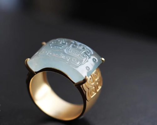 k18翡翠リング 刻印あり 18K翡翠オーバルカットリング 美品 ヴィンテージ アンティーク