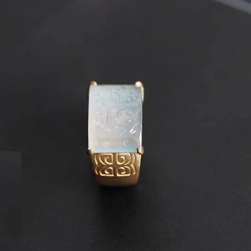 R*y様 【遺品整理】翡翠金リング 01 受注制作 k18金ゴールド リング ミャンマー産 深暗緑 氷種 本