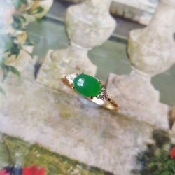 886 受注制作 k18金ゴールド 天然 陽緑 本翡翠 リング 指輪 ダイヤモンド プレゼント 結婚記念日 お正月 お祝 2枚目の画像