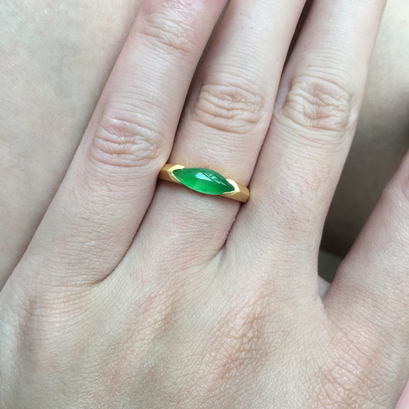 ミャンマー産天然本翡翠 ロウカン 陽緑 K18 リング