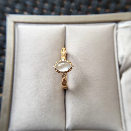 アジュール K18 翡翠 ダイヤ デザインリング 18金 指輪 Y04631