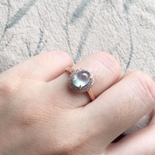 高級】天然 本翡翠 氷種 薄いラベンダー ヒスイ k18 リング $ 指輪 