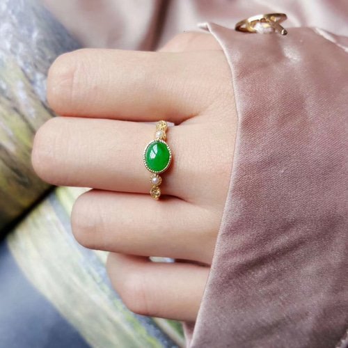 189 受注制作 k18金ゴールド ミャンマー産 氷種 陽緑 本翡翠 ヒスイ